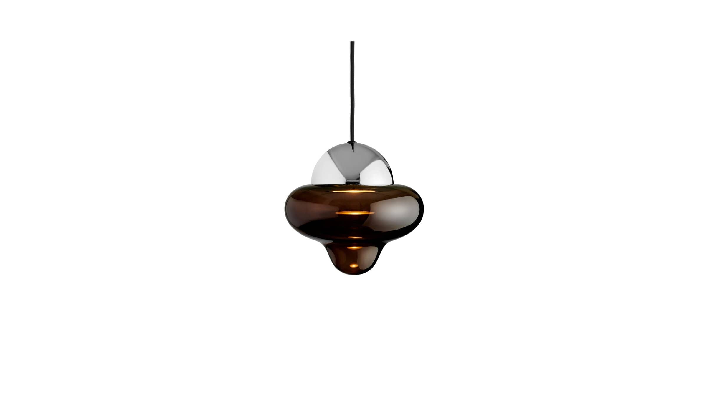 Nutty smoked glass pendant light, chrome dome