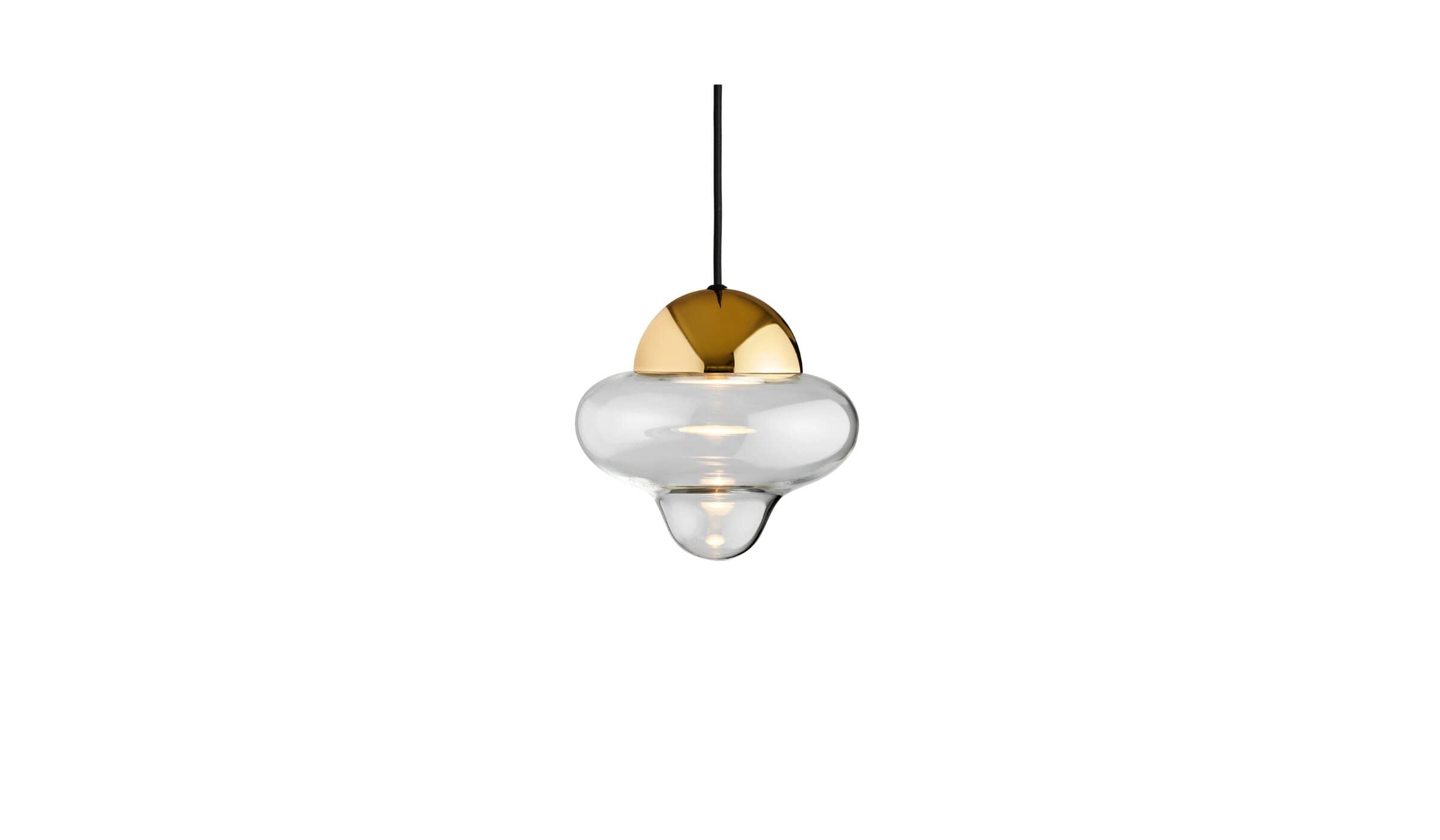 Nutty clear glass pendant light, gold dome