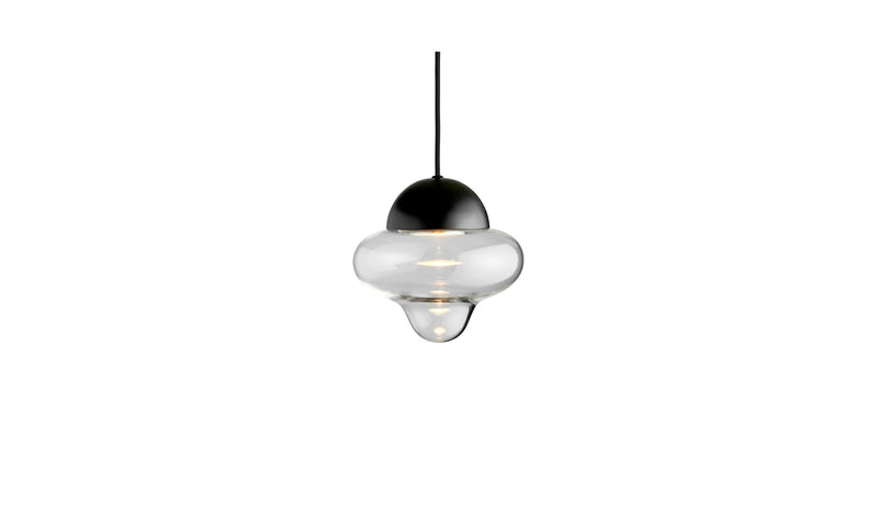 Nutty pendant light in clear glass, black dome