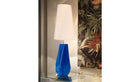 Feel Big - Lampe de table bleue, éclairage design en fibre de verre, feuilles d'argent, acier inoxydable et soie