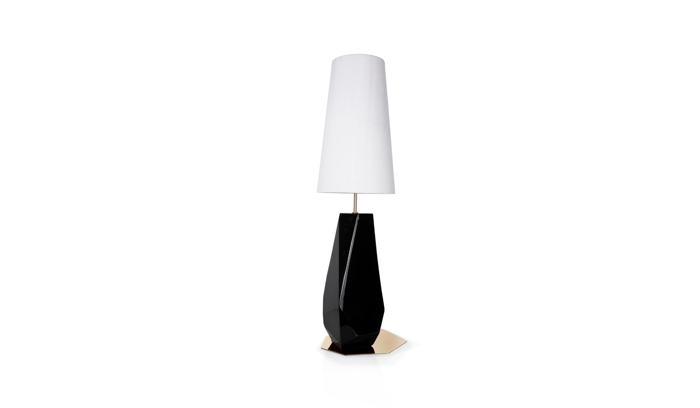 Feel Big - Lampe de table noire, éclairage design en fibre de verre, feuilles d'argent, acier inoxydable et soie