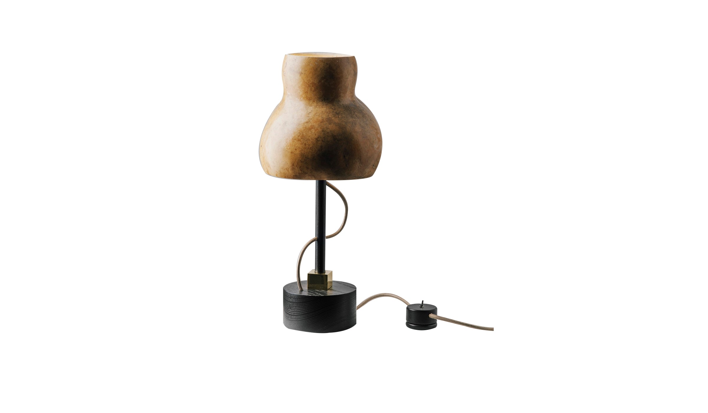 Lampe de table-Déra - Lampe de table en citrouille sèche, finition frêne marron foncé et laiton--NOVINEA-MARGART