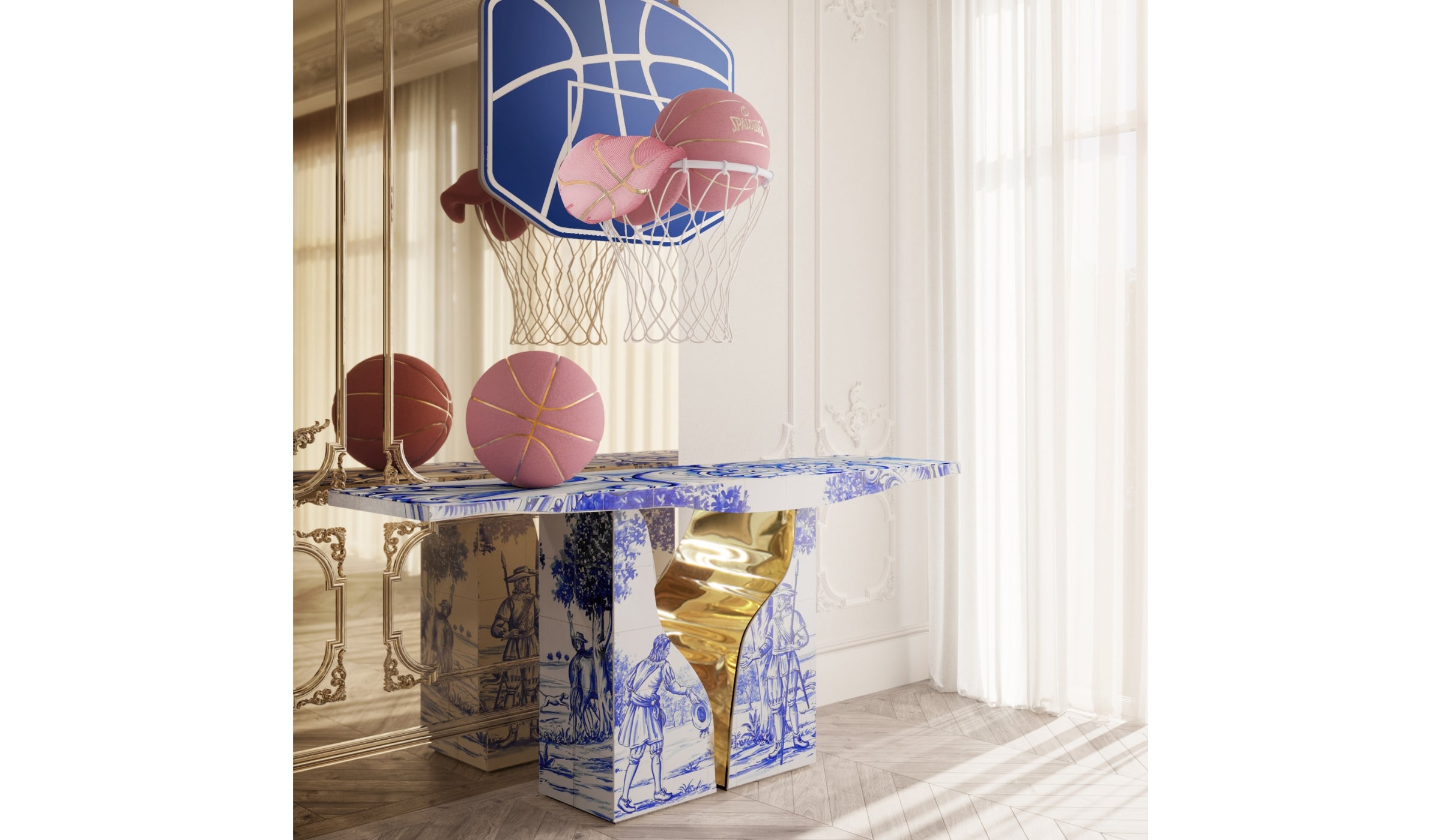 Lapiaz - Handcrafted console inspired by karst formations with Azulejo tiles and brass