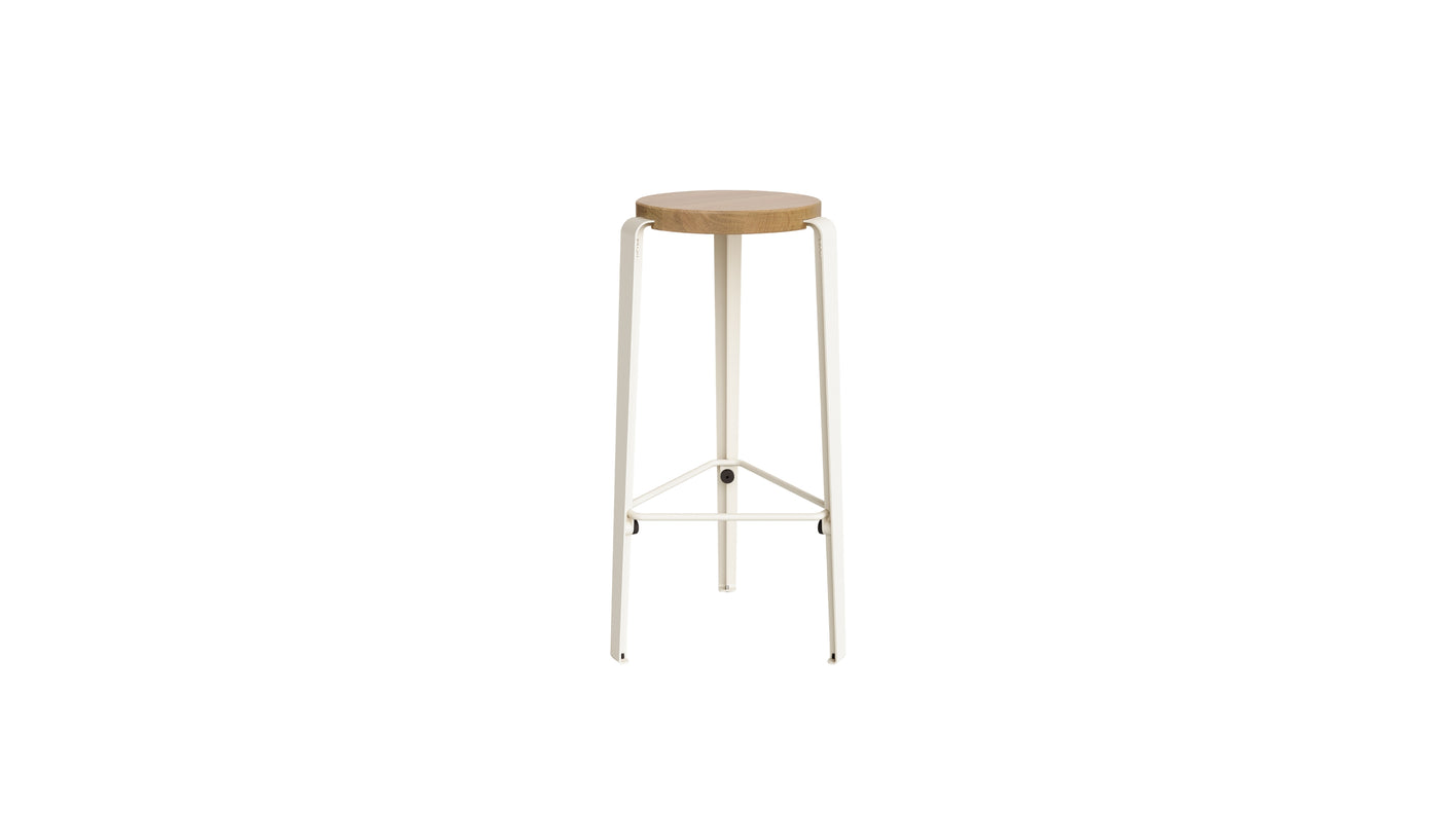 Tabouret de bar Lou 76cm, chêne naturel et acier blanc crème