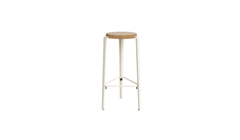 Tabouret de bar Lou 76cm, chêne naturel et acier blanc crème
