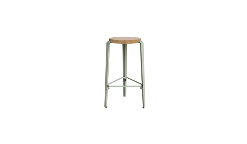 Tabouret de comptoir Lou 66cm, chêne naturel et acier gris eucalyptus