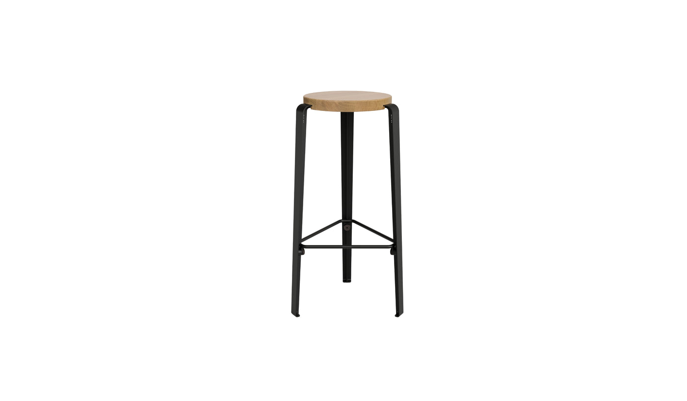 Tabouret de bar Lou 76cm, chêne naturel et acier noir graphite