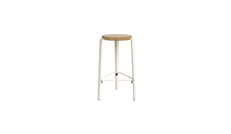 Tabouret de comptoir Lou 66cm, chêne naturel et acier blanc crème