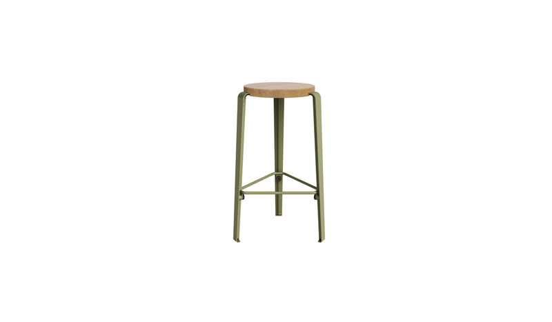 Tabouret de comptoir Lou 66cm, chêne naturel et acier vert kaki
