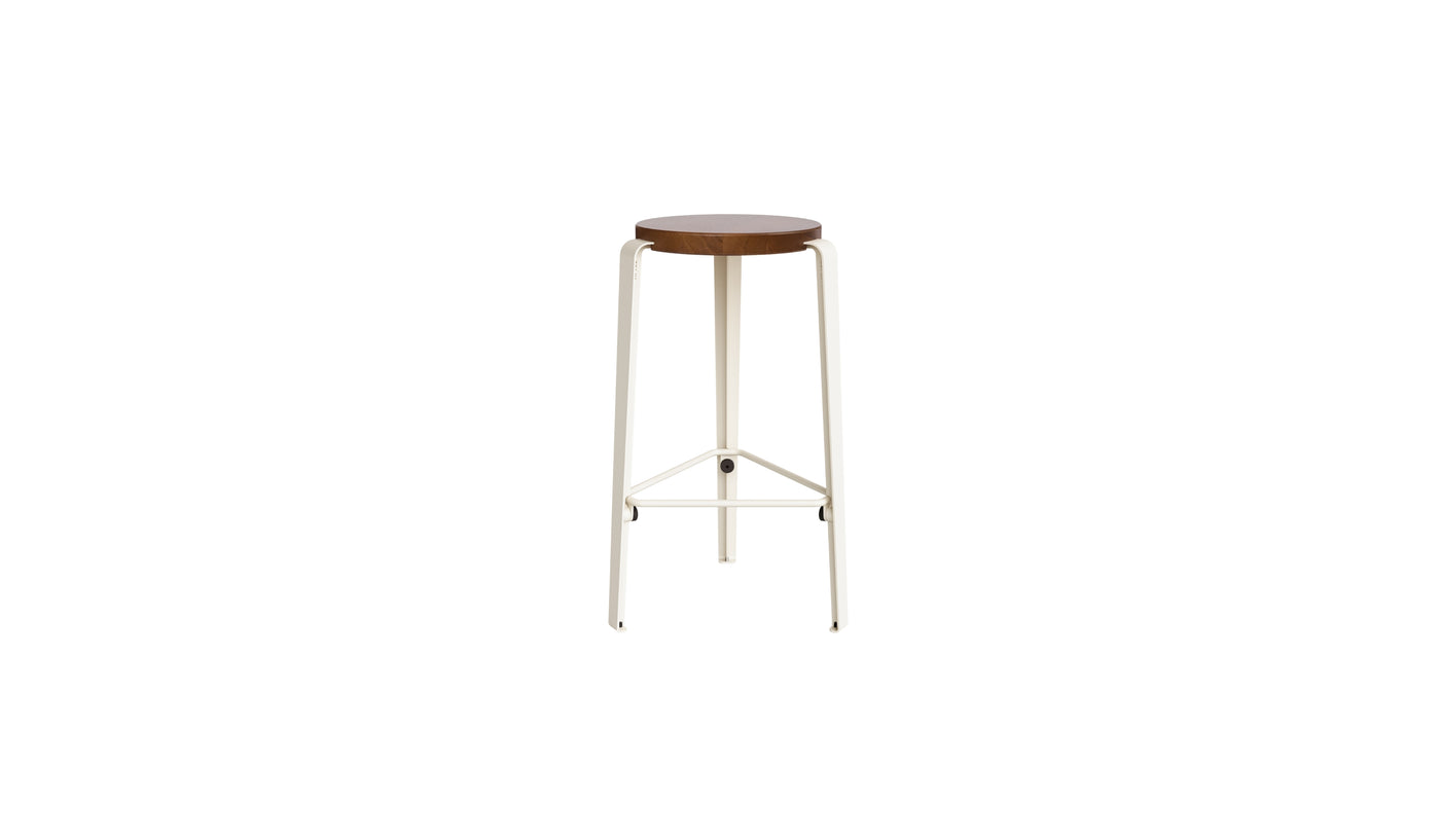 Tabouret de comptoir Lou 66cm, chêne teinté et acier blanc crème