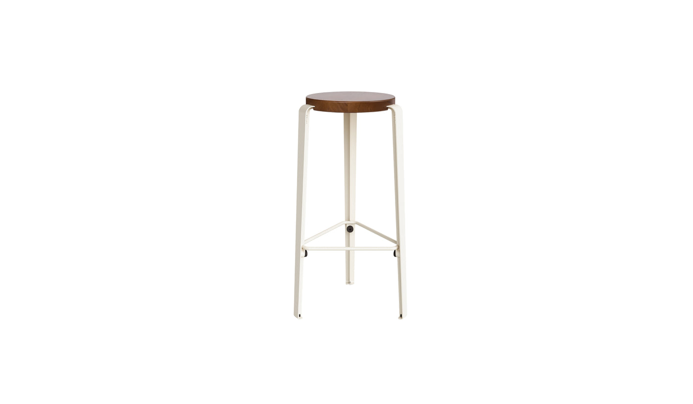 Tabouret de bar Lou 76cm, chêne teinté et acier blanc crème