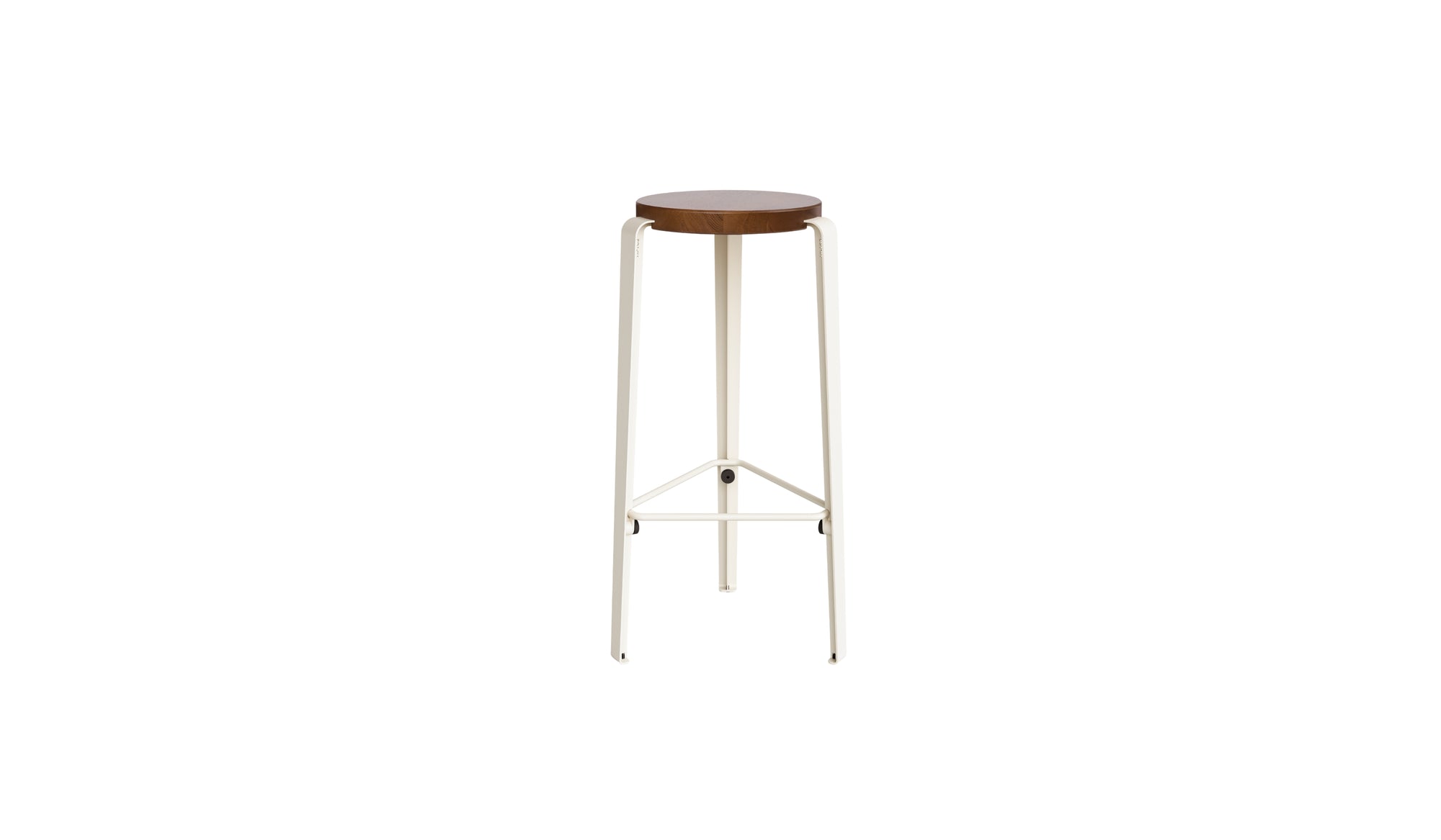 Tabouret de bar Lou 76cm, chêne teinté et acier blanc crème