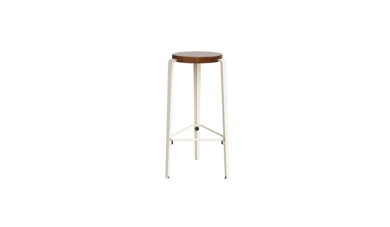 Tabouret de bar Lou 76cm, chêne teinté et acier blanc crème