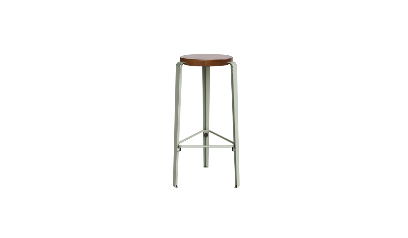 Tabouret de bar Lou 76cm, chêne teinté et acier gris eucalyptus