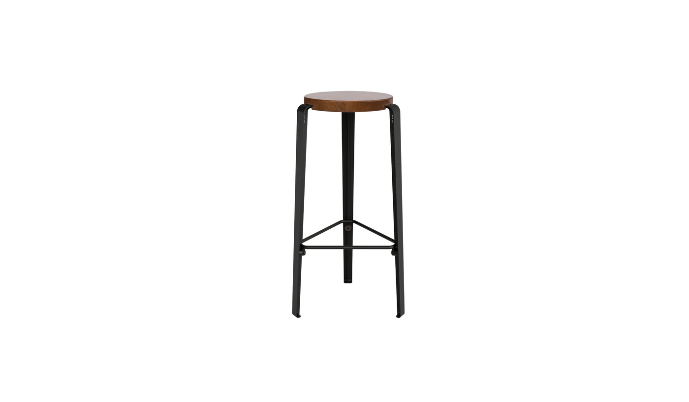 Tabouret de bar Lou 76cm, chêne teinté et acier noir graphite