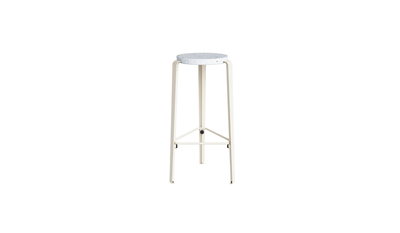 Tabouret de bar Lou 76cm, plastique recyclé Venezia et acier blanc crème