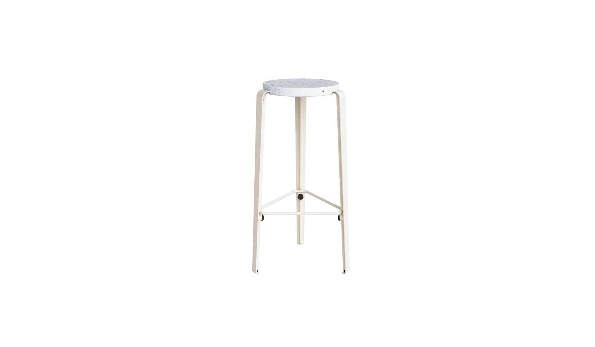 Tabouret de bar Lou 76cm, plastique recyclé Venezia et acier blanc crème