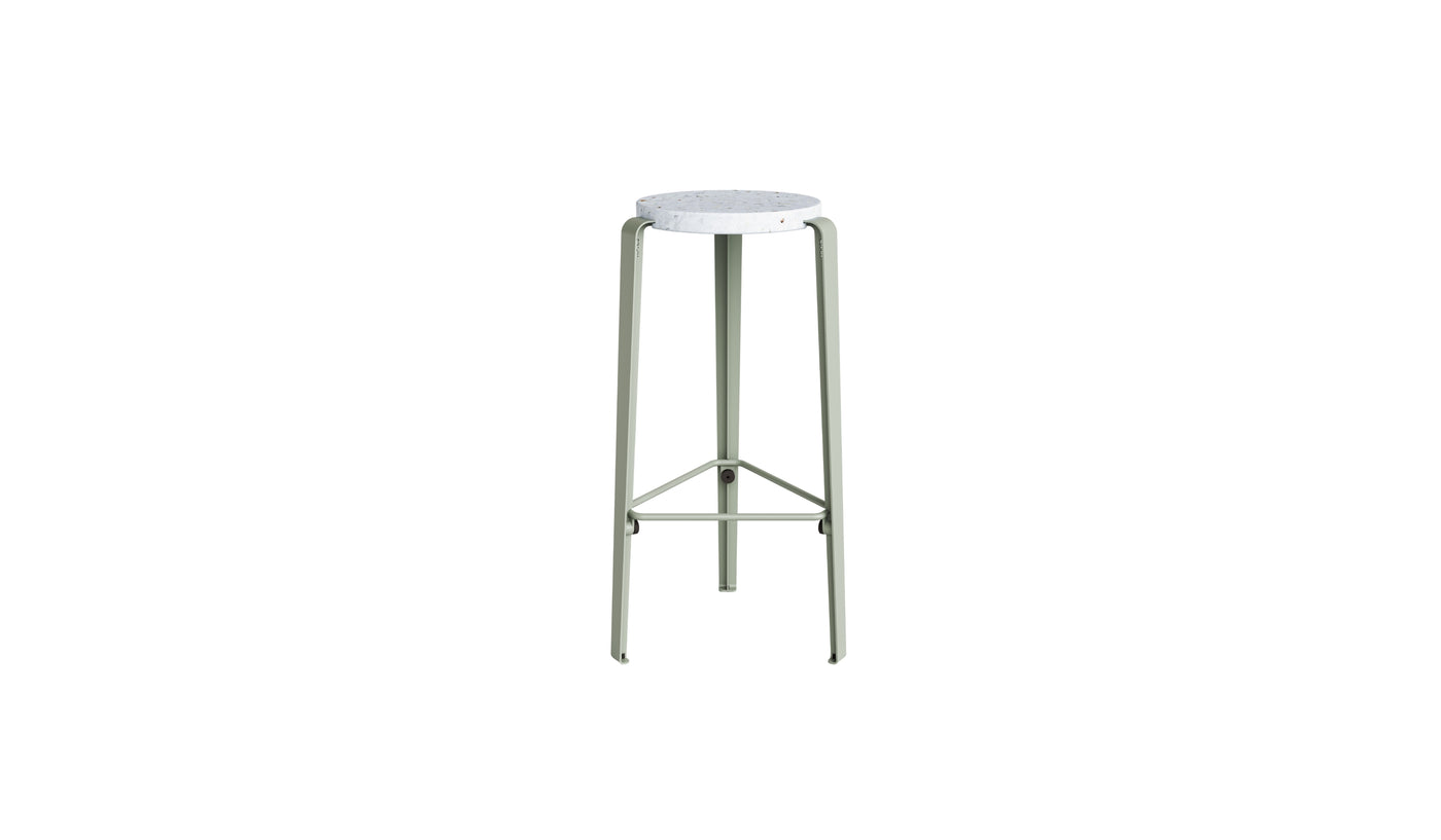 Tabouret de bar Lou 76cm, plastique recyclé Venezia et acier gris eucalyptus