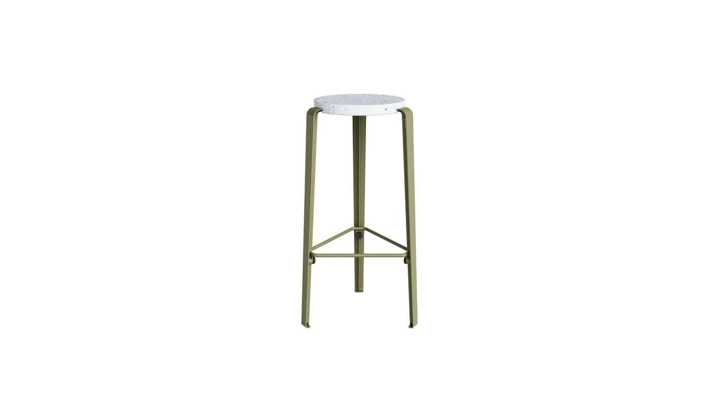 Tabouret de bar Lou 76cm, plastique recyclé Venezia et acier vert kaki