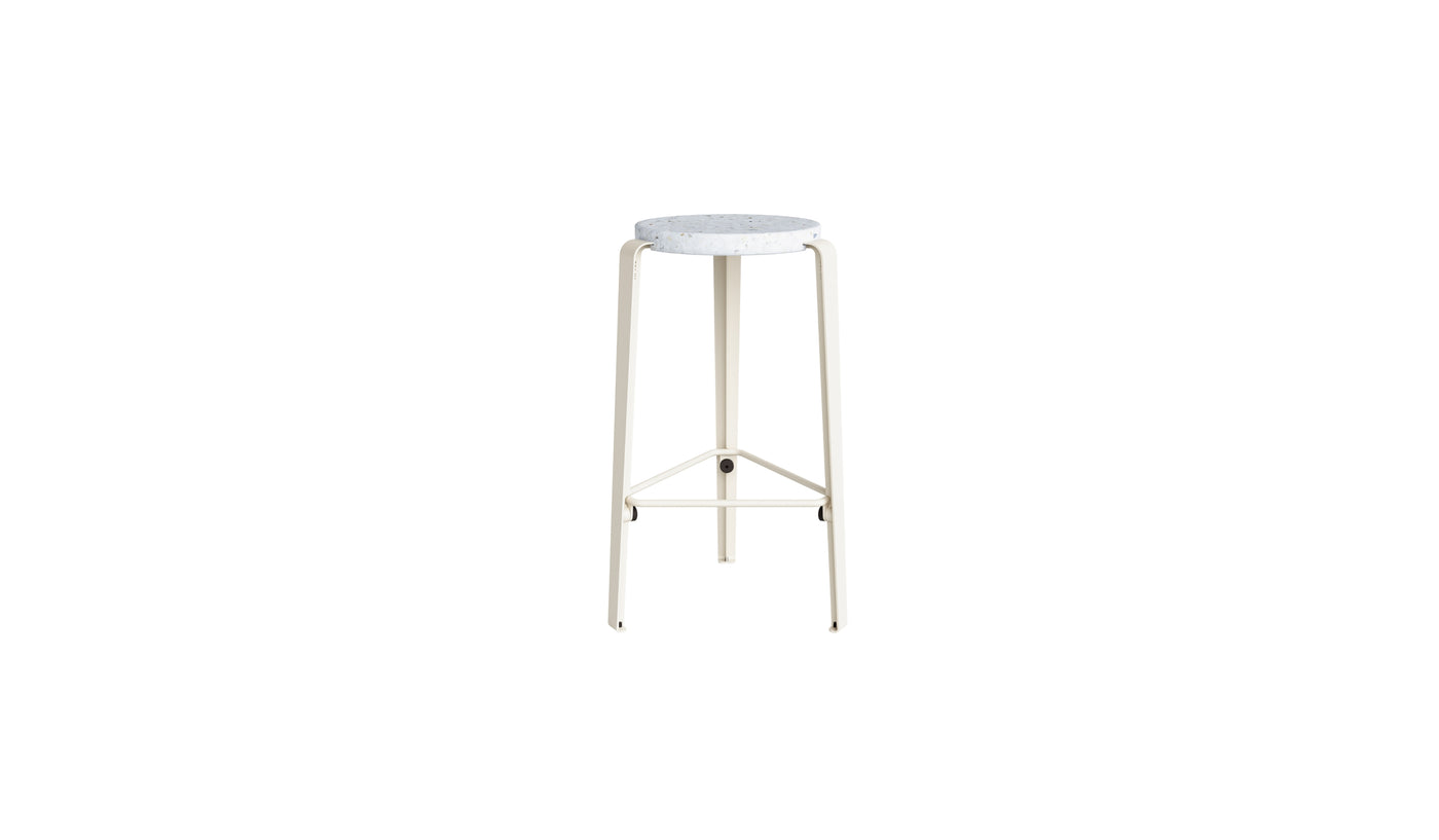 Tabouret de comptoir Lou 66cm, plastique recyclé Venezia et acier blanc crème