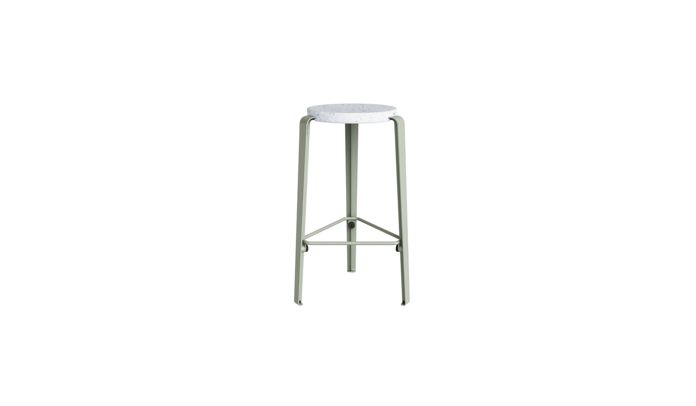 Tabouret de comptoir Lou 66cm, plastique recyclé Venezia et acier gris eucalyptus