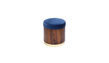 Small Moon A pouf, in blue velvet, ironwood and polished brass