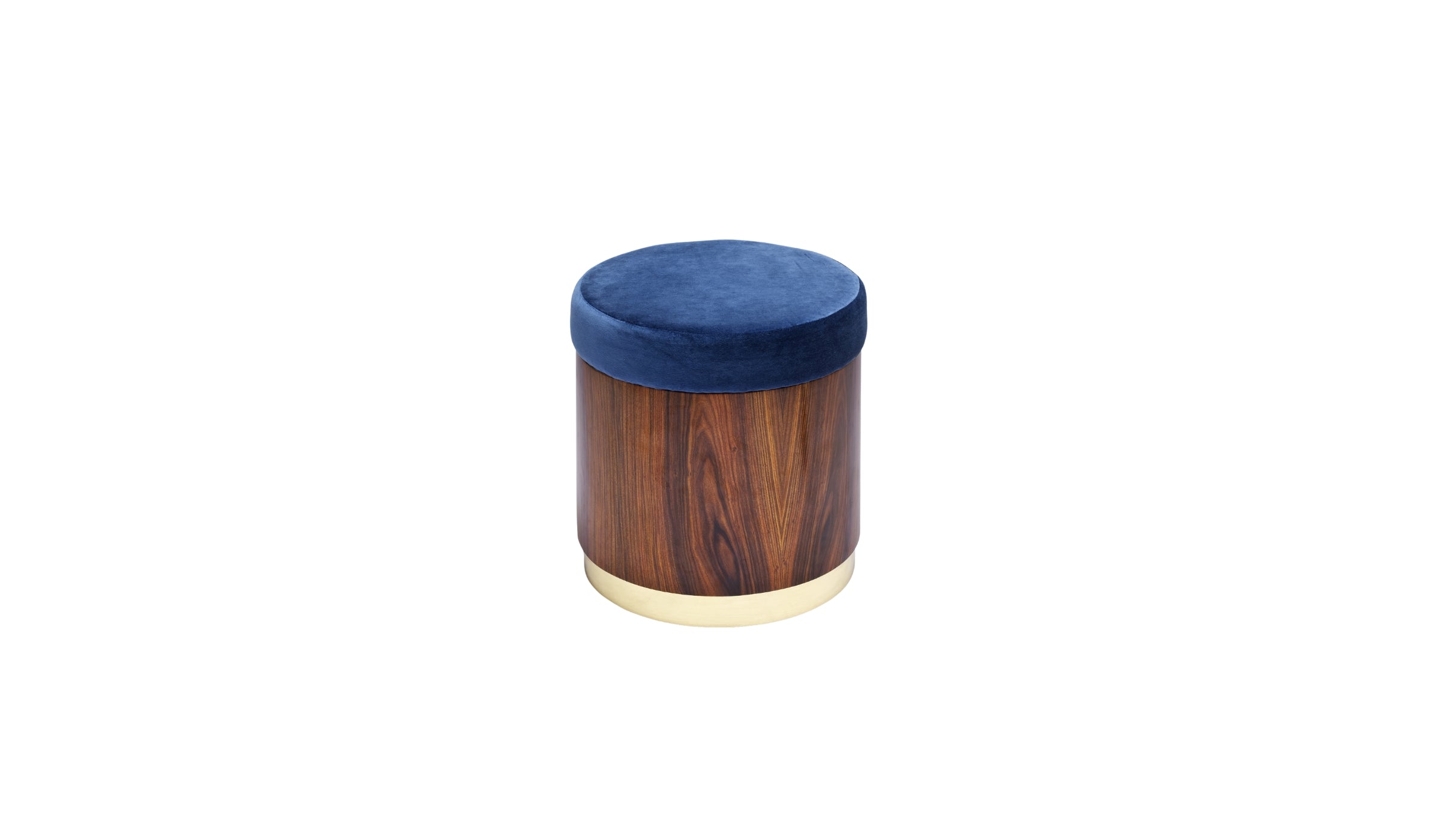 Lune A - Pouf in blue velvet, ironwood and polished brass
