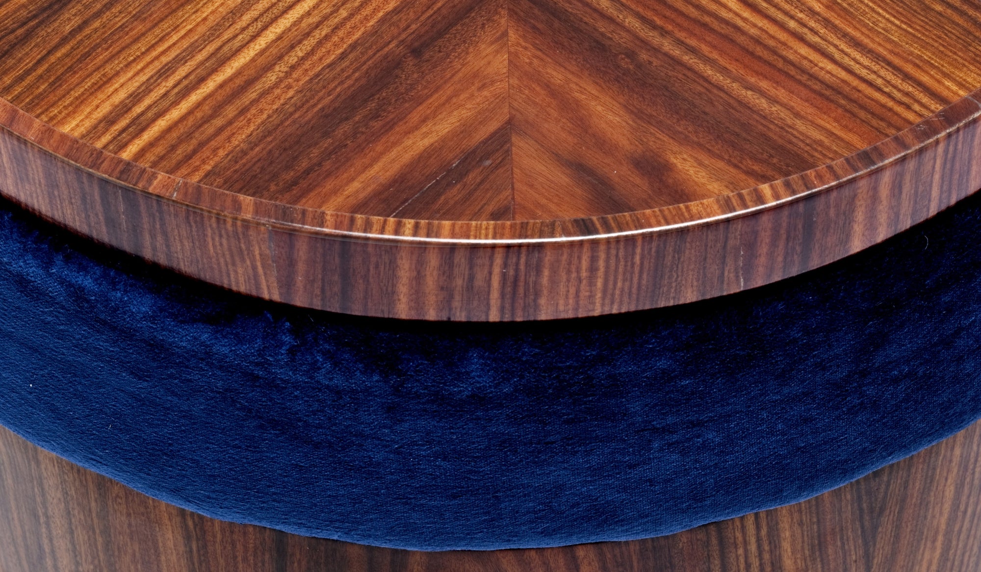 Small Moon A pouf, in blue velvet, ironwood and polished brass