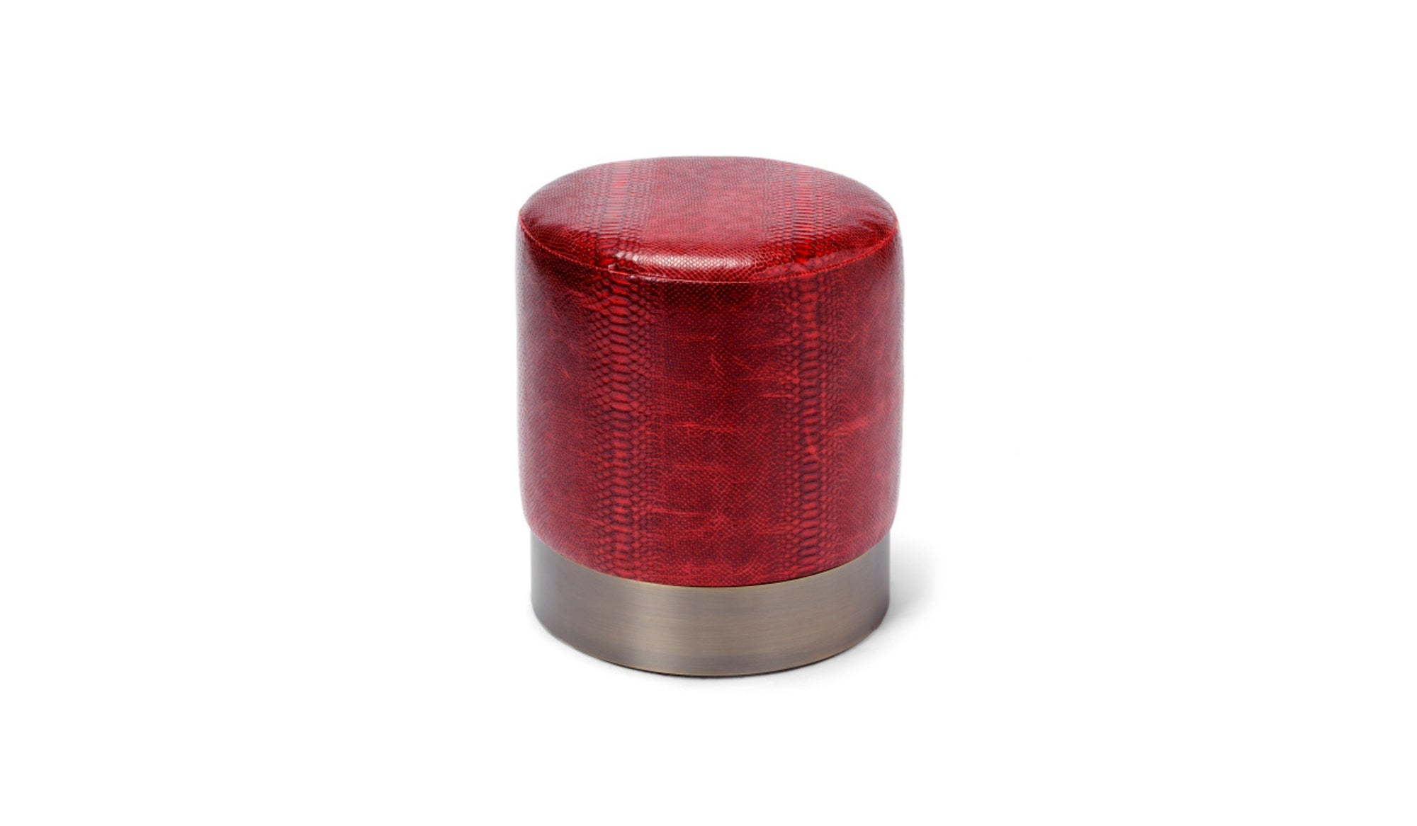 Petit pouf Lune C, en cuir rouge et bronze