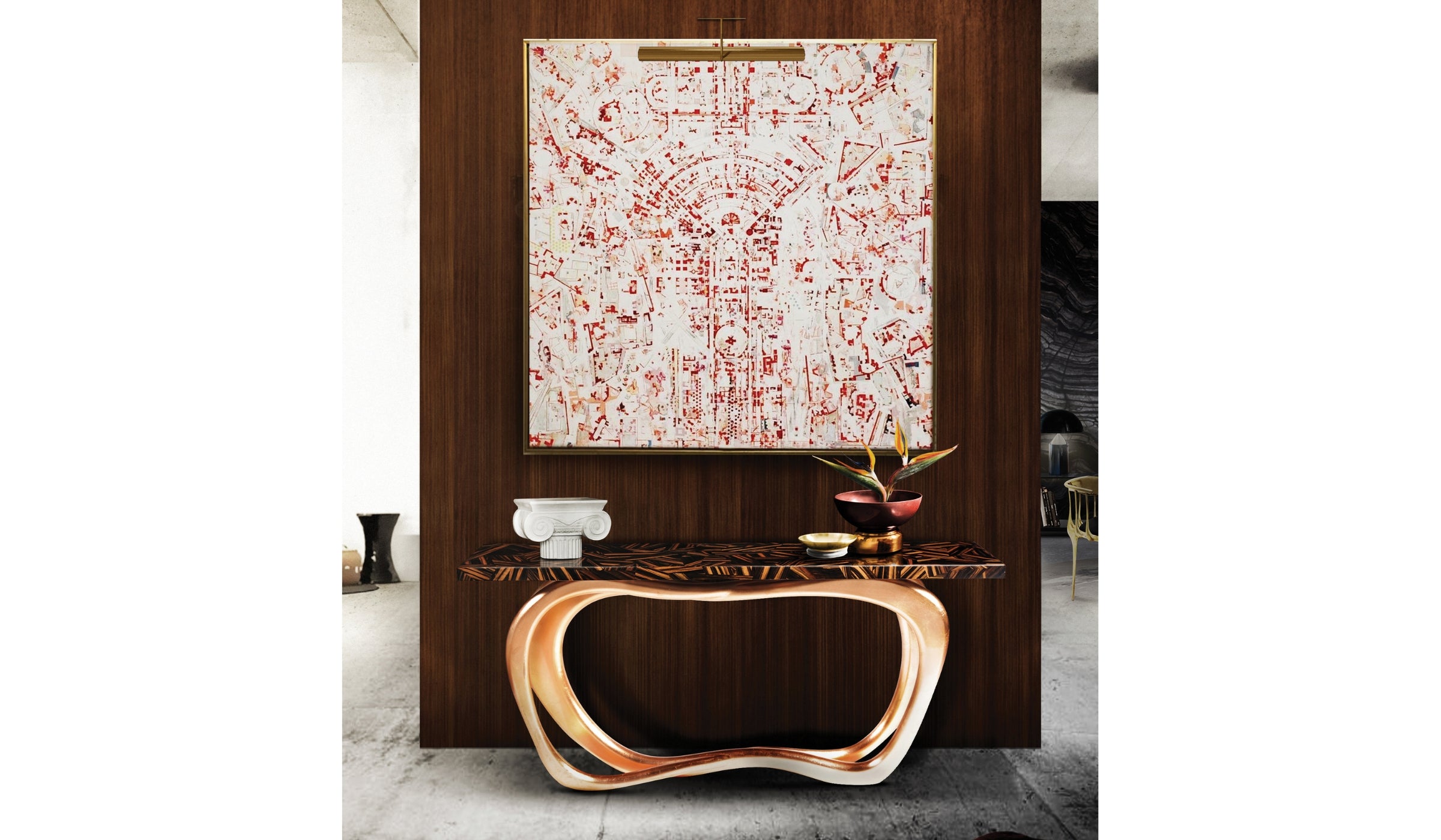 Infinity - Sculptural handcrafted console in ebony and polished copper