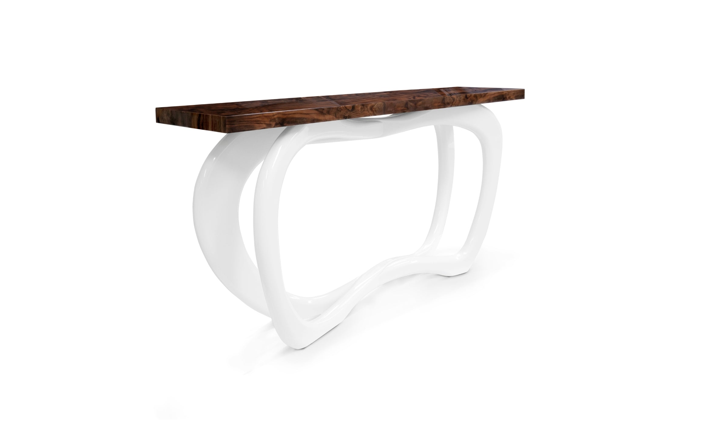 Infinity - Sculptural handcrafted console in wood and white lacquered base