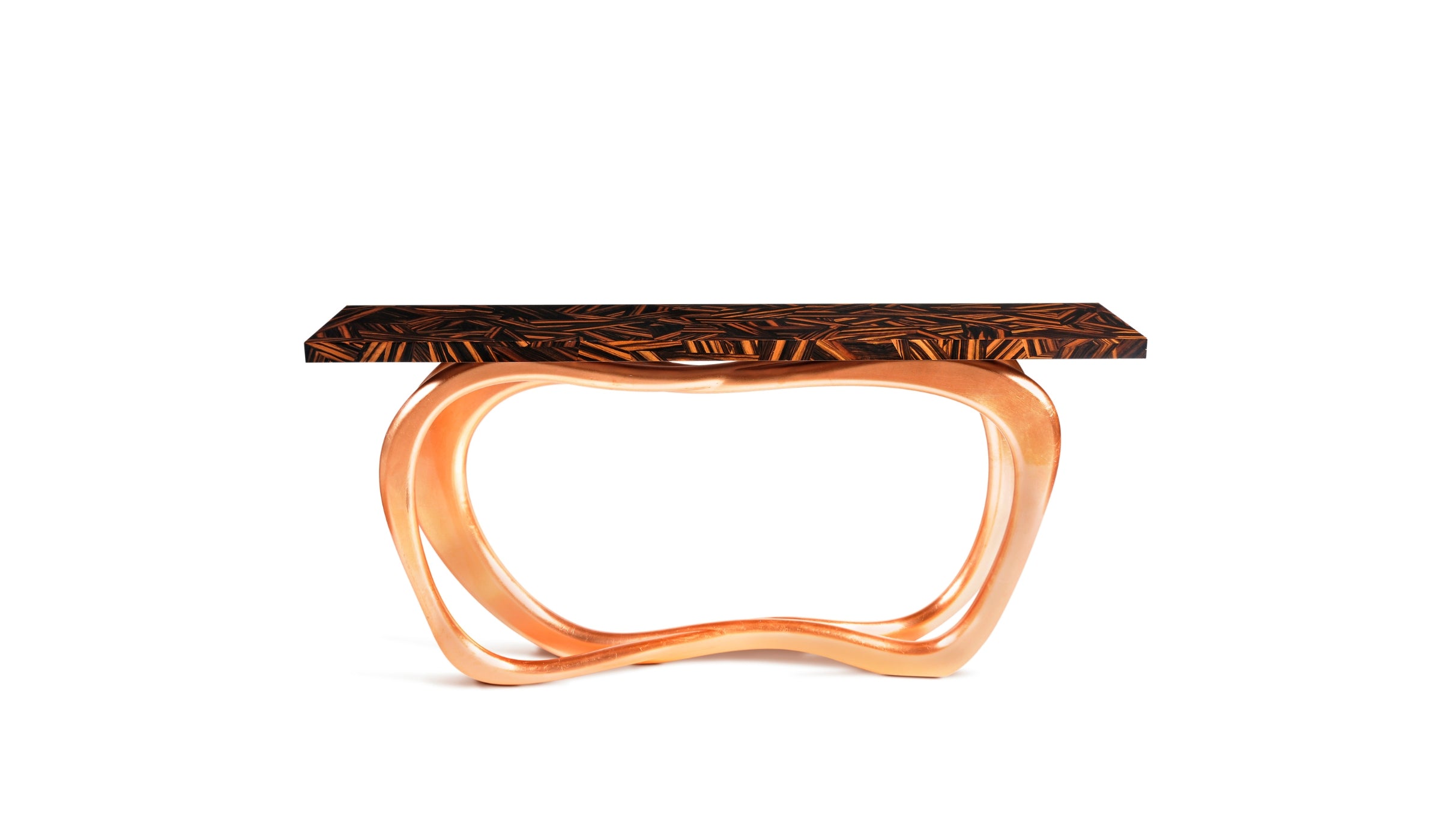Infinity - Sculptural handcrafted console in ebony and polished copper
