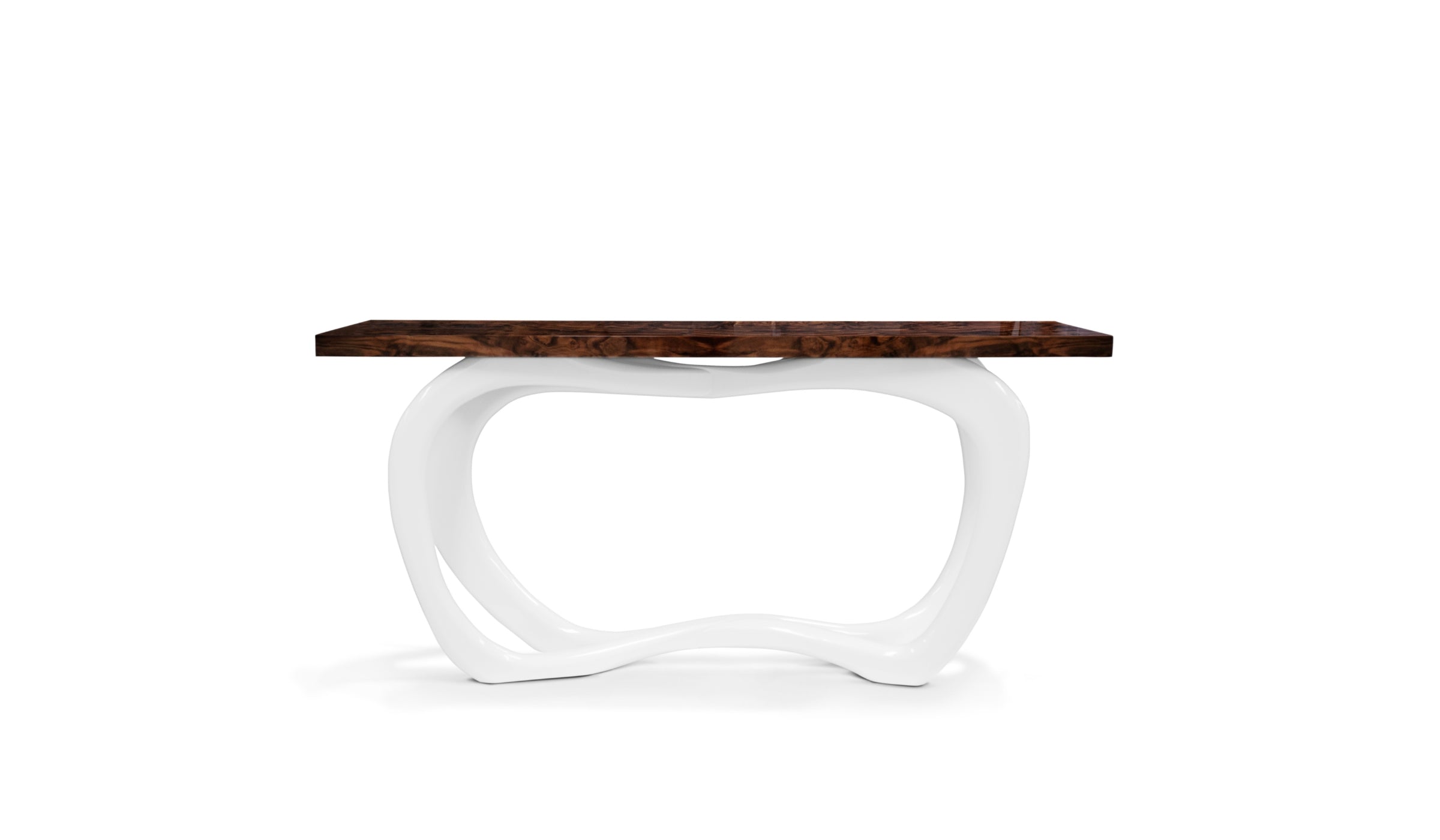 Infinity - Sculptural handcrafted console in wood and white lacquered base