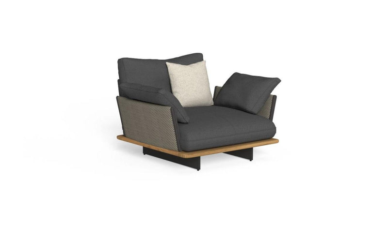 Venice - Fauteuil de jardin en teck, cordon beige, tissu gris anthracite