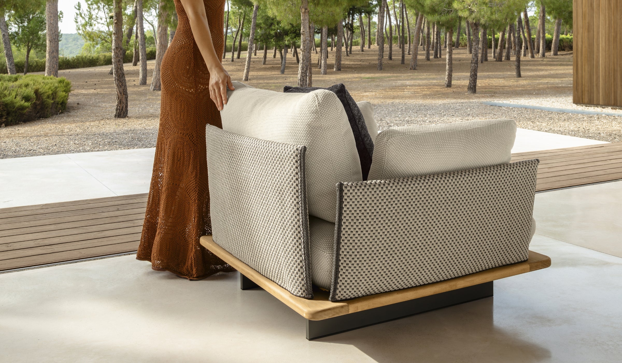 Venice - Teak garden armchair, beige cord, beige fabric