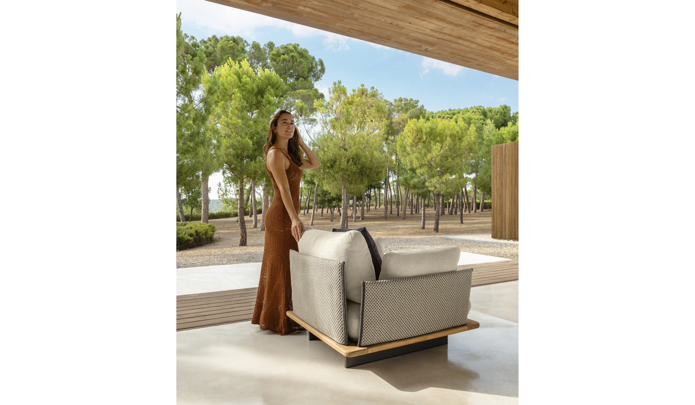Venice - Teak garden armchair, beige cord, beige fabric