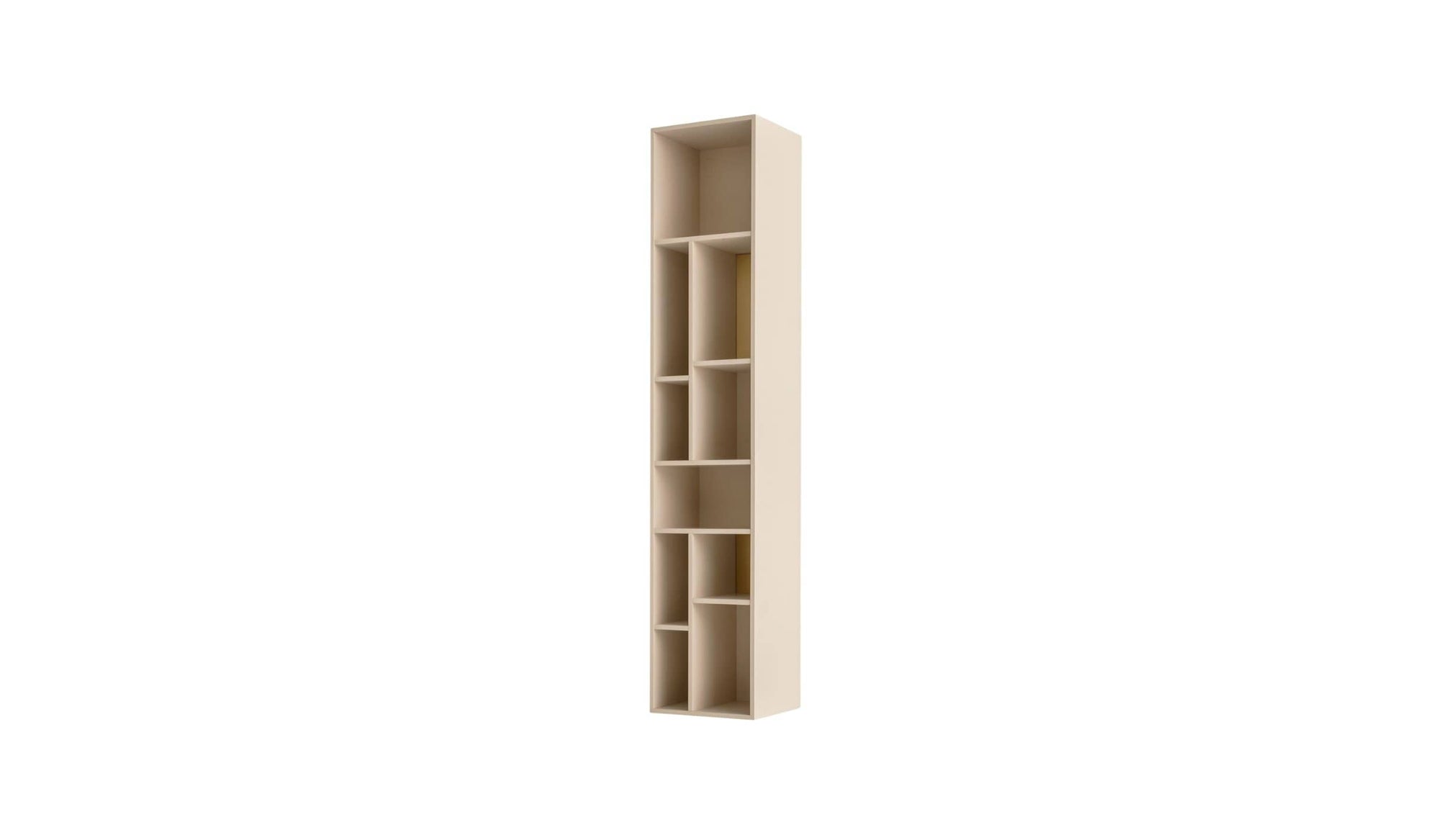 Pangea wall bookcase, in powdered beige lacquered wood &amp; brass inserts