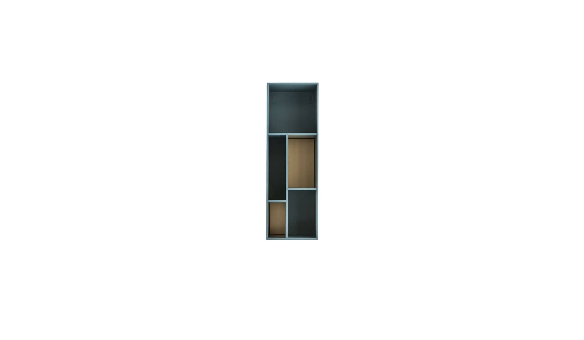 Pangea wall bookcase, in blue lacquered wood &amp; brass inserts