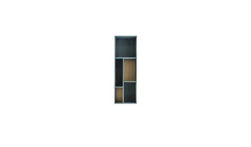 Pangea wall bookcase, in blue lacquered wood &amp; brass inserts