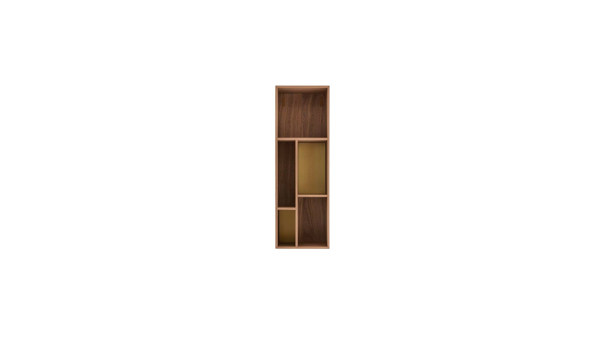 Pangea wall bookcase, in walnut wood &amp; brass inserts