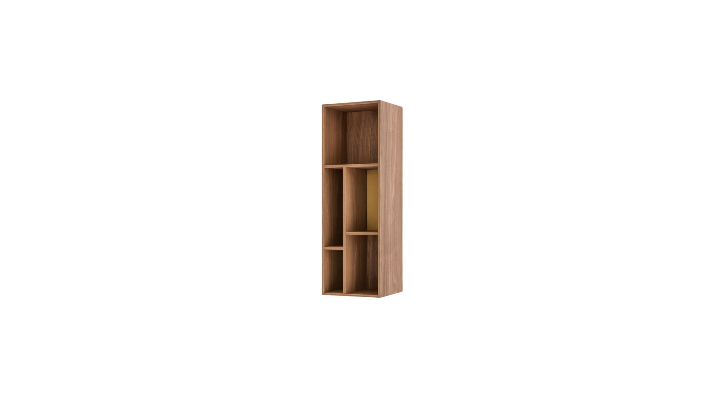 Pangea wall bookcase, in walnut wood &amp; brass inserts