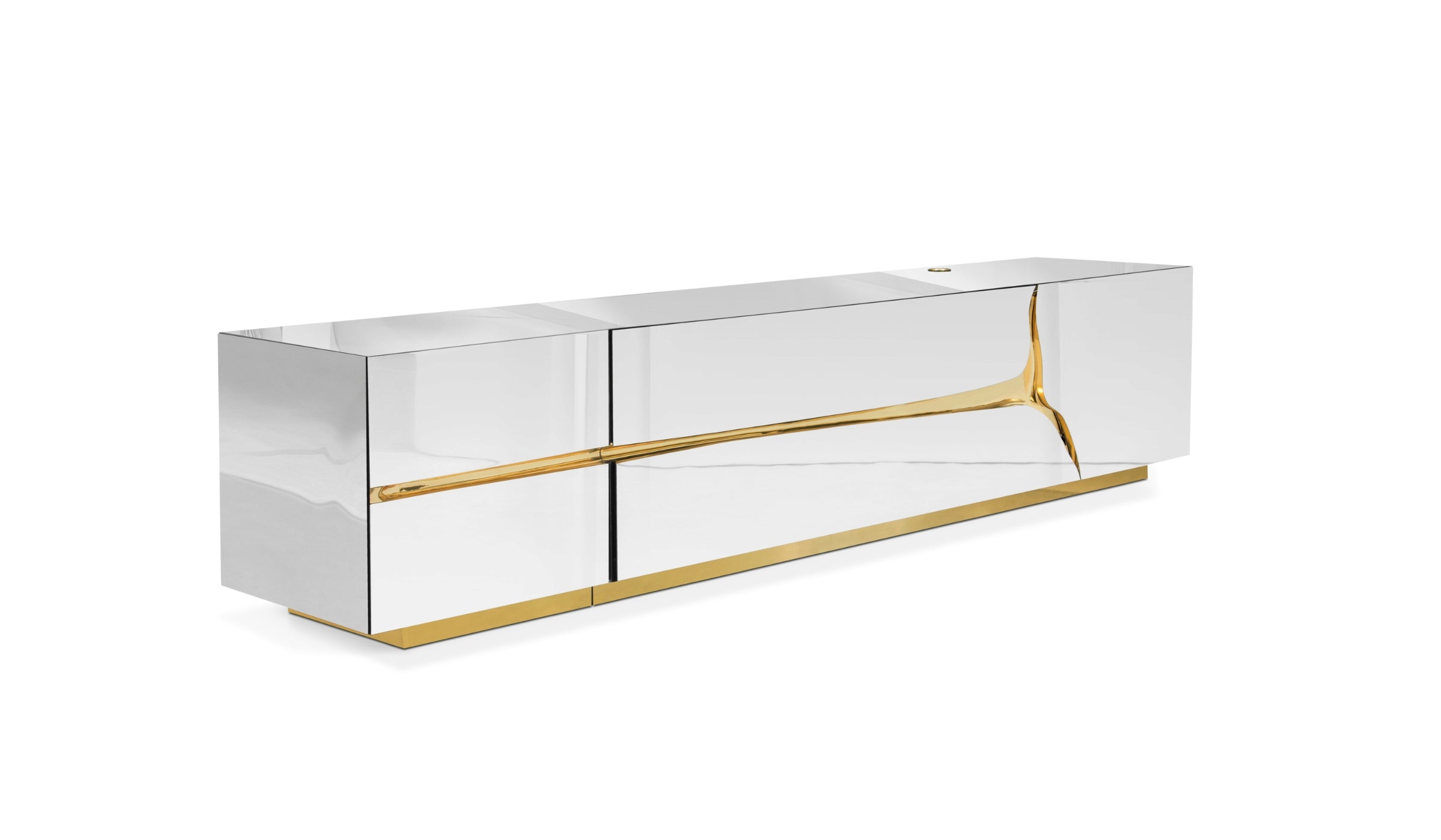 Lapiaz - TV unit in mirrored stainless steel and polished brass