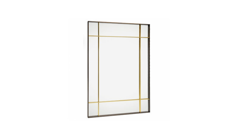 Large Sharp industrial mirror, in polished brass and blackened brass