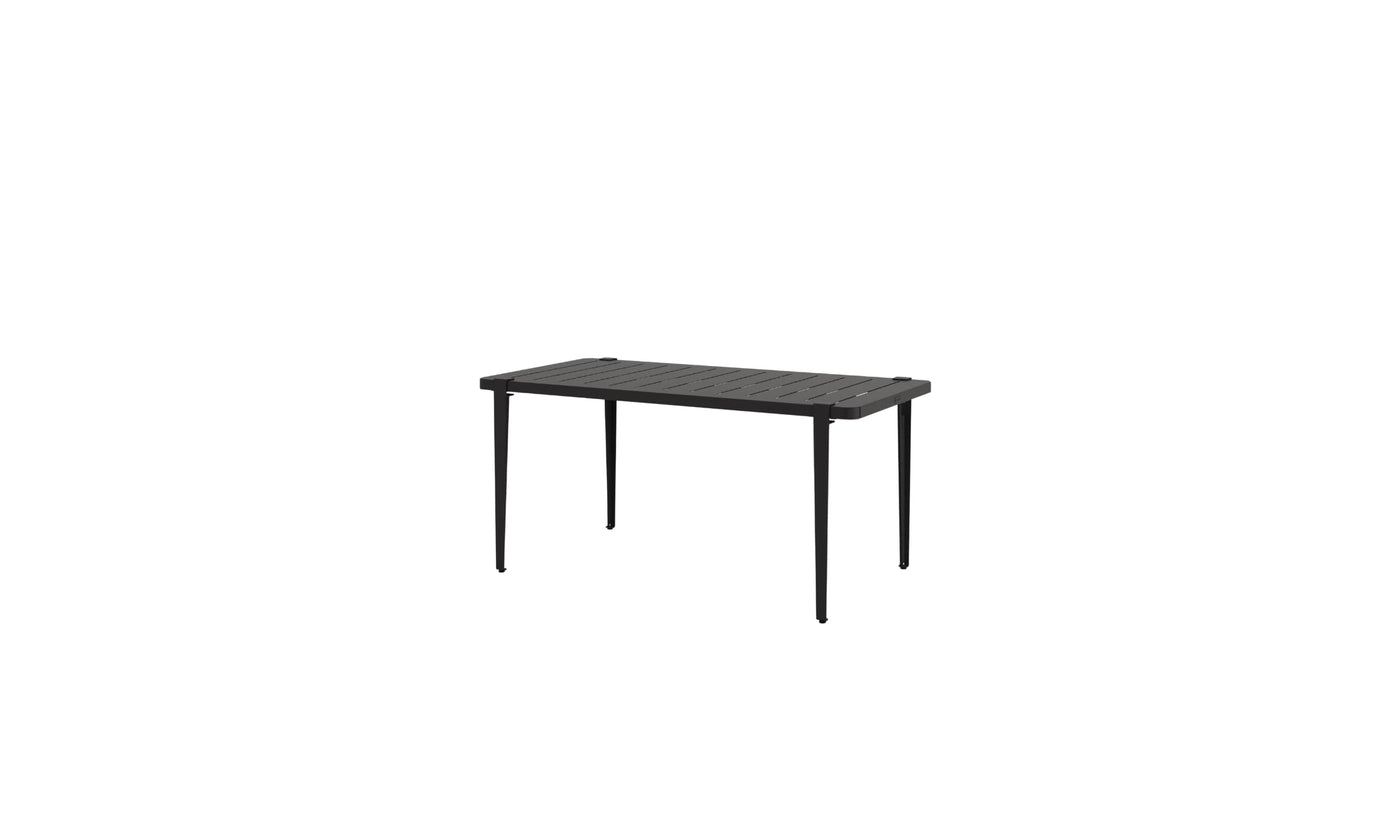 Table rectangulaire Tiptoe modèle Panorama en métal noir graphite, 6 places, présentée sur fond blanc.