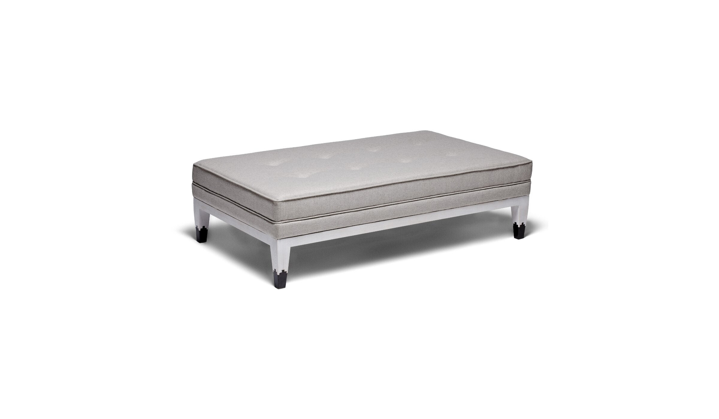 Mr. Jones Upholstered Ottoman, in Grey Fabric, Whitewashed Oak and Blackened Brass