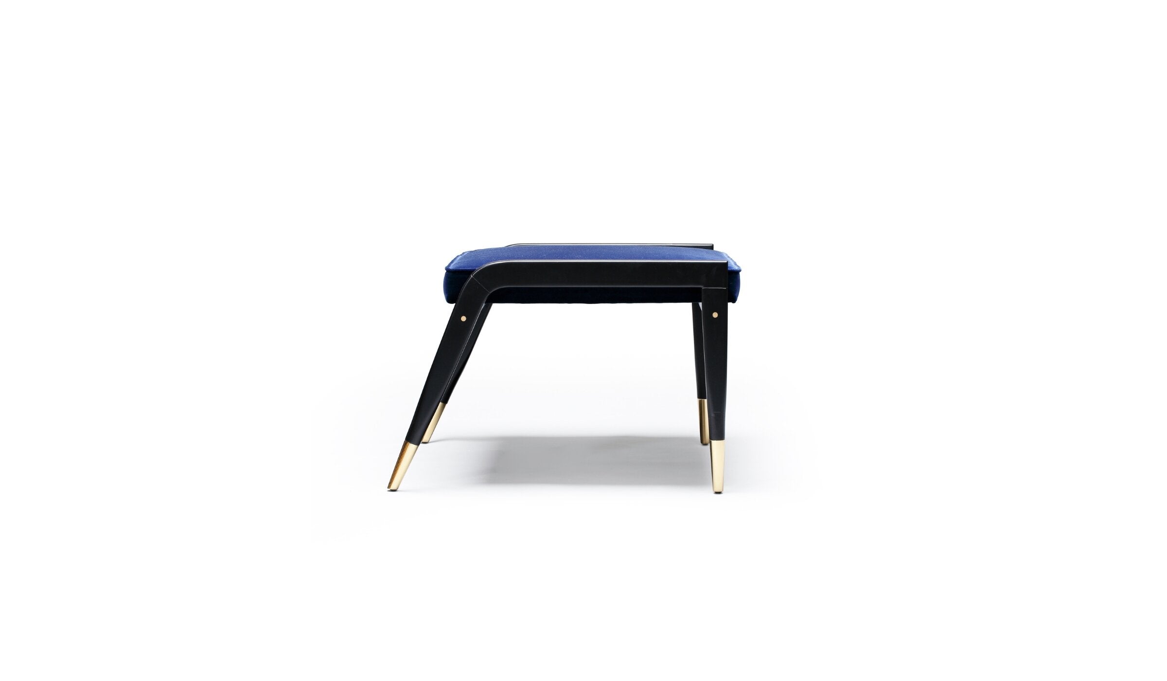 Wormley footrest, in black lacquered wood, velvet and brass