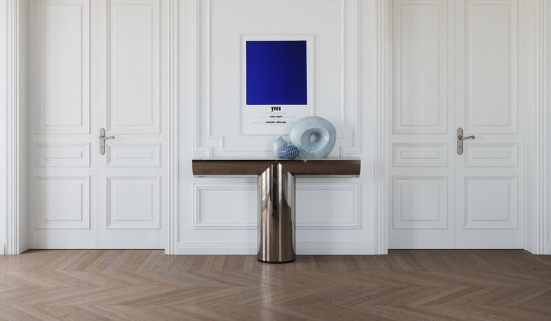 Perseo - Brilliant console in mirror-effect stainless steel and Arabescato white marble