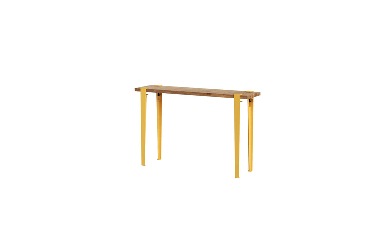 Console en chêne de récupération et acier jaune brioche