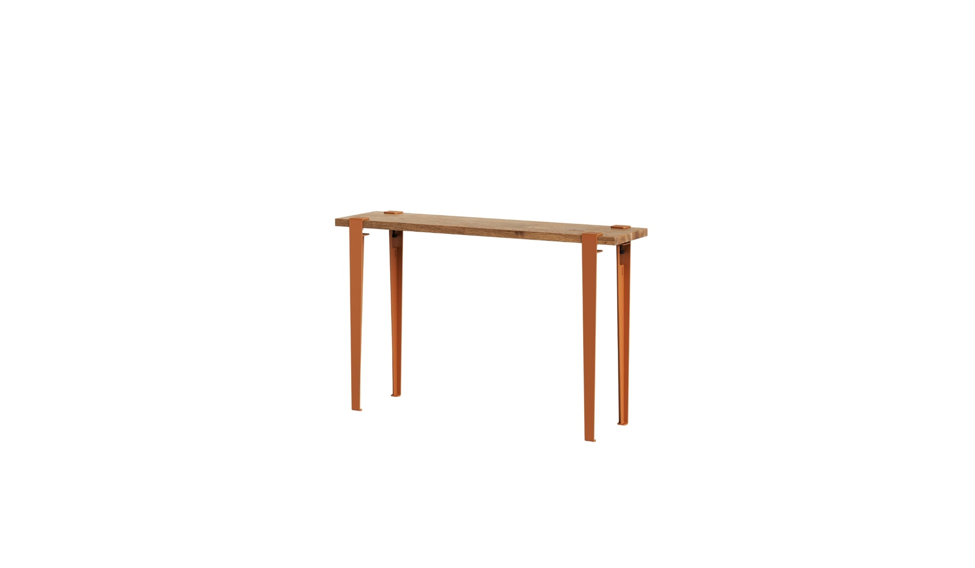 Console en chêne de récupération et acier rouge tangerine