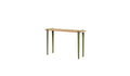 Console Tiptoe en bois massif avec piètement métal vert kaki, produit sur fond blanc, vue de trois-quart.